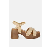Qasa Studded Raffia Clog Sandals