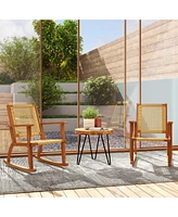 Outsunny 2-Piece Outdoor Rocking Chair, Acacia Wood Outdoor Rockers,