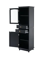 Casainc 63" Tall Bathroom Storage Cabinet with Glass Doors, Free-Standing, Two Drawers, and Adjustable Shelves, Mdf Board, Painted white