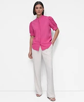 Dkny Petite Mandarin-Collar Puff-Shoulder Shirt