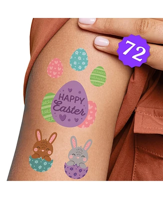 Spring Easter Bunny Tattoos, Colorful Eggs Party Favors (12 Sheets of 6 styles)