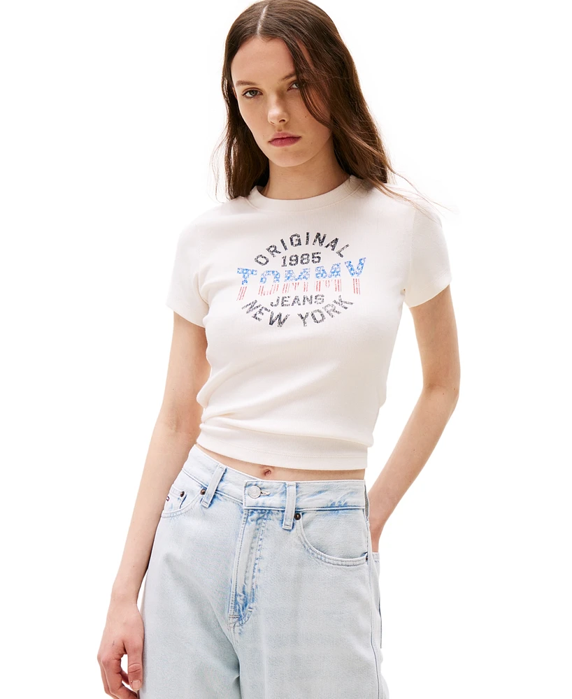 Tommy Jeans Women's Slim-Fit Ribbed Americana Graphic T-Shirt
