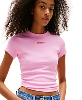 Tommy Jeans Women's Slim-Fit Ribbed Script-Label T-Shirt