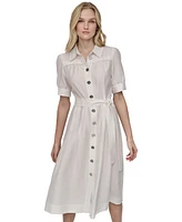 Dkny Women's Elbow-Sleeve Belted Midi Shirtdress