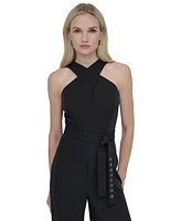Dkny Women's Crisscross Halter Belted Wide-Leg Jumpsuit