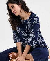 Charter Club Womens Cropped Wide Leg 100 Linen Pants Boatneck Palm Top Exclusively At Macys