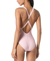 Michael Kors Women's Plunging V-Neck Cross-Back One-Piece Swimsuit