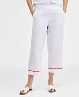 Charter Club Women's Linen Embroidered Cropped Pants, Exclusively at Macy's
