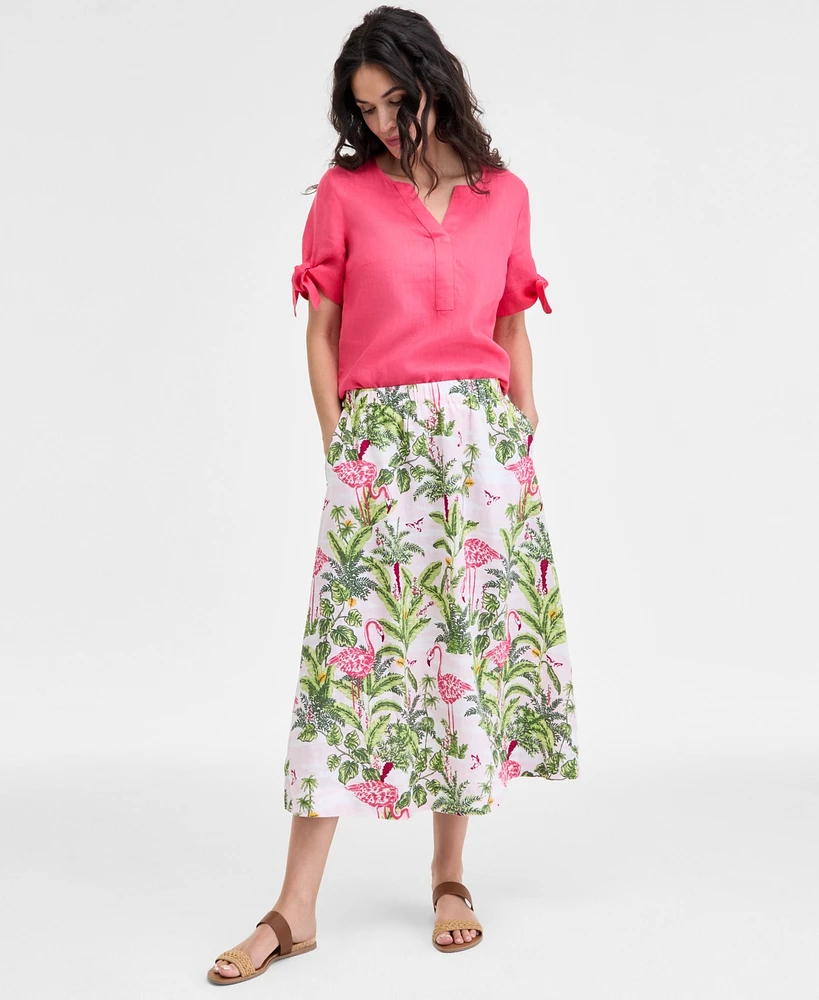 Charter Club Women's 100% Linen Palm Print Midi Skirt, Exclusively at Macy's