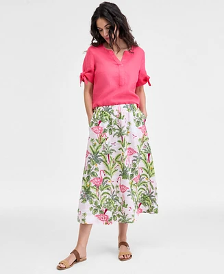 Charter Club Women's 100% Linen Palm Print Midi Skirt, Exclusively at Macy's