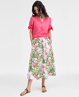 Charter Club Women's 100% Linen Palm Print Midi Skirt, Exclusively at Macy's