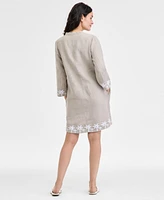 Charter Club Women's 100% Linen Palm-Trim Mini Dress, Exclusively at Macy's