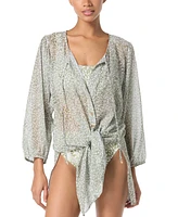 Michael Kors Women's Printed Button-Front Cover-Up Shirt