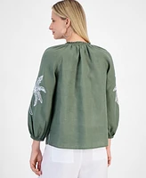 Charter Club Women's Embroidered 100% Linen Top