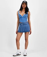 Indigo Rein Juniors' Cheerleader Pleated Front Denim Skort
