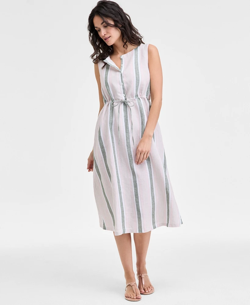Charter Club Women's 100% Linen Striped Midi Dress, Exclusively at Macy's
