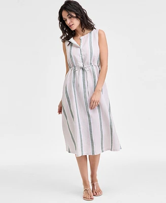 Charter Club Women's 100% Linen Striped Midi Dress, Exclusively at Macy's