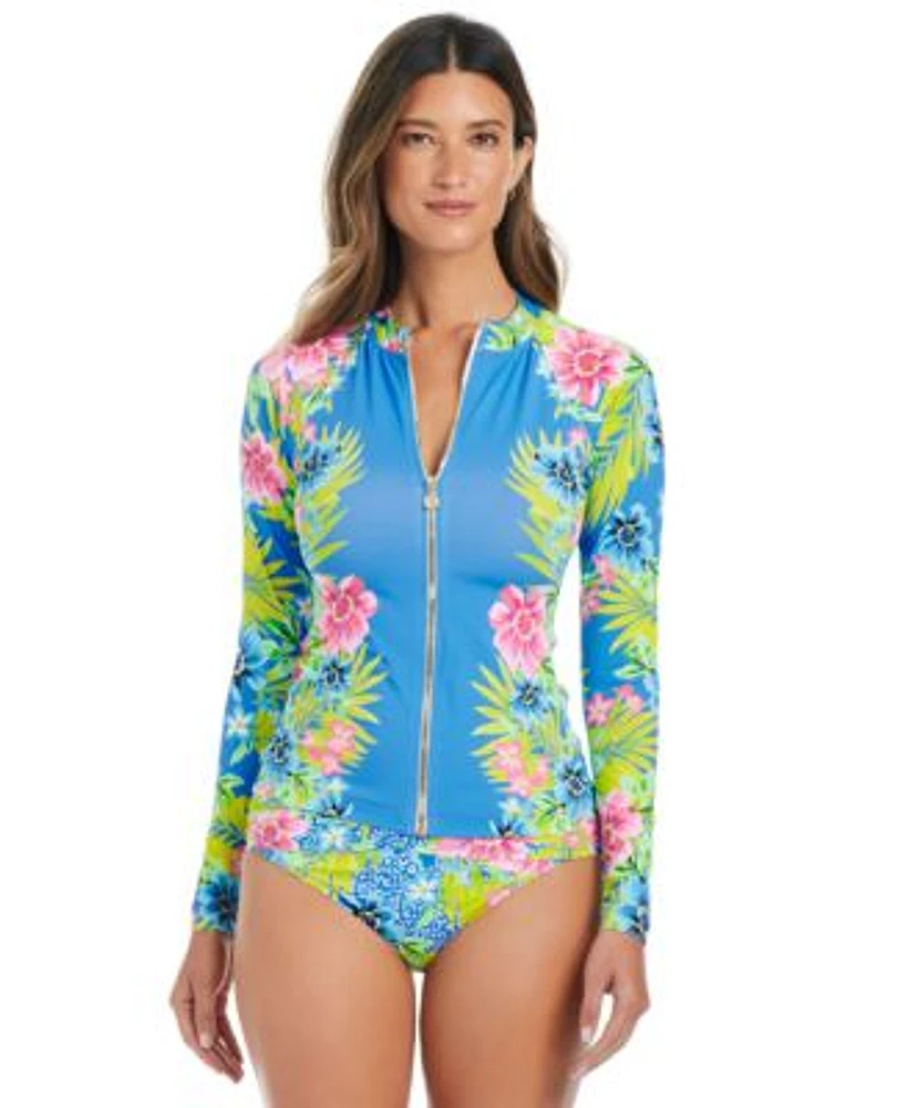 Bleu By Rod Beattie Womens Lets Get Away Rash Guard Sarong Hipster Bikini Bottoms