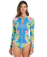 Bleu By Rod Beattie Womens Lets Get Away Rash Guard Sarong Hipster Bikini Bottoms
