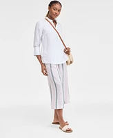 Charter Club Women's 100% Linen 3/4-Sleeve Stitched Top, Exclusively at Macy's
