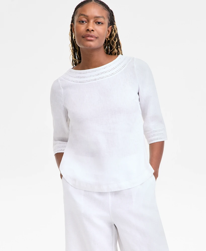 Charter Club Women's 3/4-Sleeve 100% Linen Blouse, Exclusively at Macy's