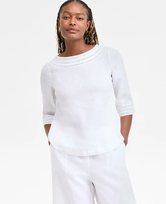 Charter Club Women's 3/4-Sleeve 100% Linen Blouse, Exclusively at Macy's
