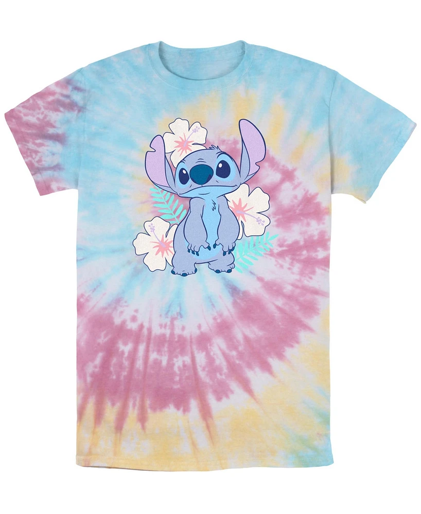 Lilo Stitch Men's Flower Set Short Sleeve Tie Dye T-Shirt