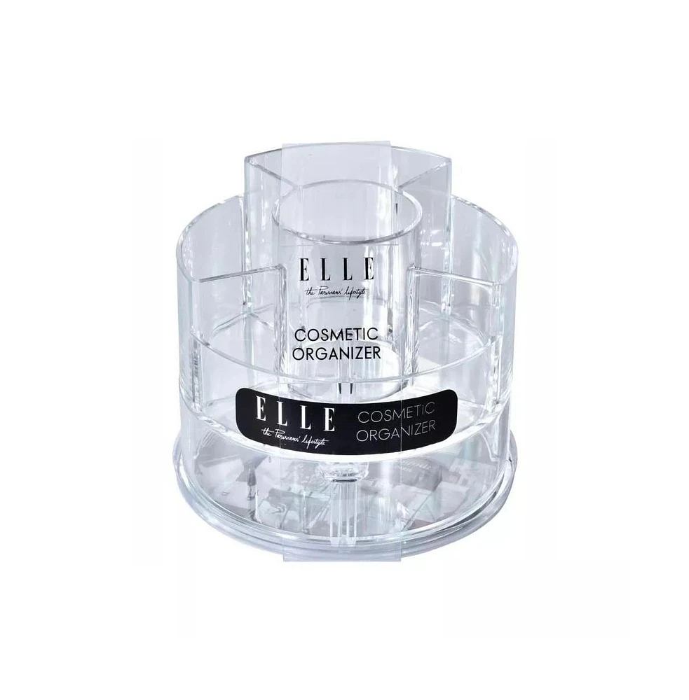 Acrylic Cosmetic Organizer-Round Makeup Brush Holder, Clear Storage Cup Containers with 6 Compartments, Compact, Space-Saving Beauty Organizer