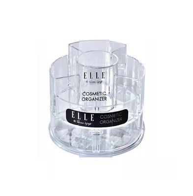 Acrylic Cosmetic Organizer-Round Makeup Brush Holder, Clear Storage Cup Containers with 6 Compartments, Compact, Space-Saving Beauty Organizer