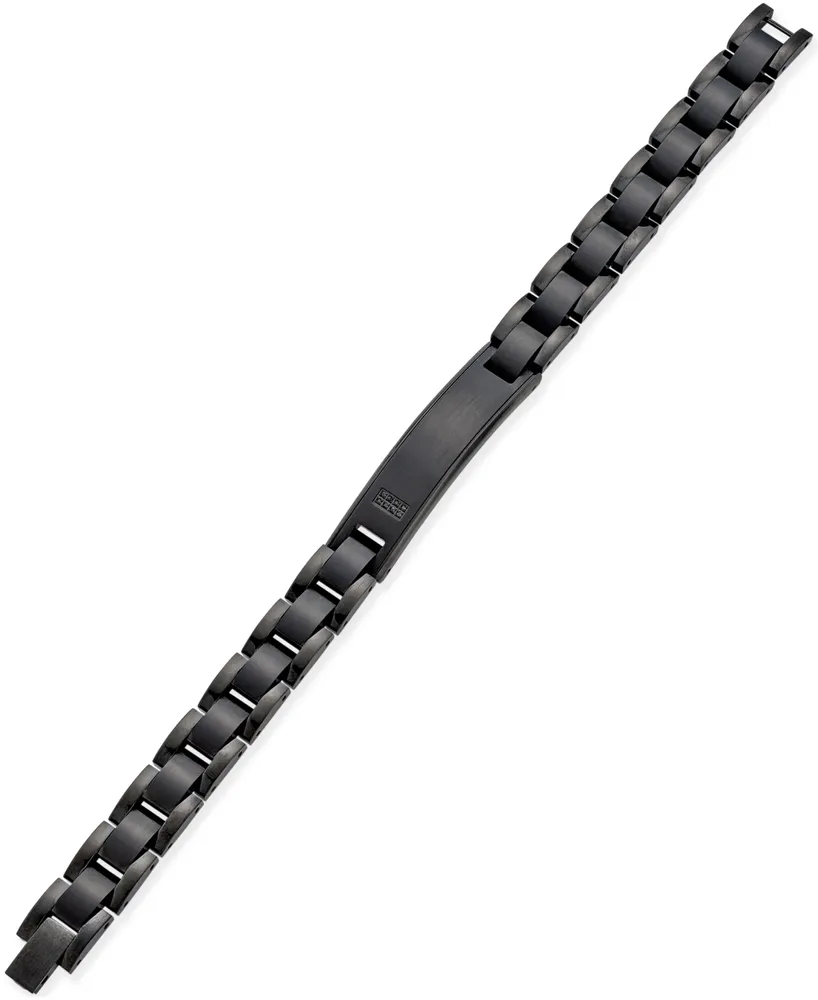 Men's Black Diamond Accent Link Id Bracelet in Black Ip-Plated Stainless Steel