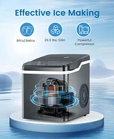 Cowsar 26.5lbs Countertop Ice Maker, 9 Cubes in 6 Mins, Self-Clean, 2 Sizes, Basket/Scoop