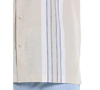 Cubavera Men's Classic-Fit Engineered Stripe Panel Linen Blend Button-Down Shirt