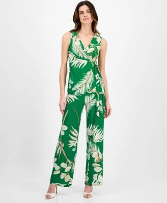 Anne Klein Womens Printed Sleeveless Printed Wrap Blouse Pull On Wide Leg Pants