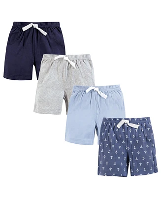 Hudson Baby Baby Boys Hudson Shorts Bottoms 4-Pack, Anchors, 9-12 Months
