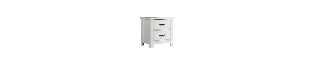 Nightstand with 2 Drawers and Black Handles for Bedroom Storage