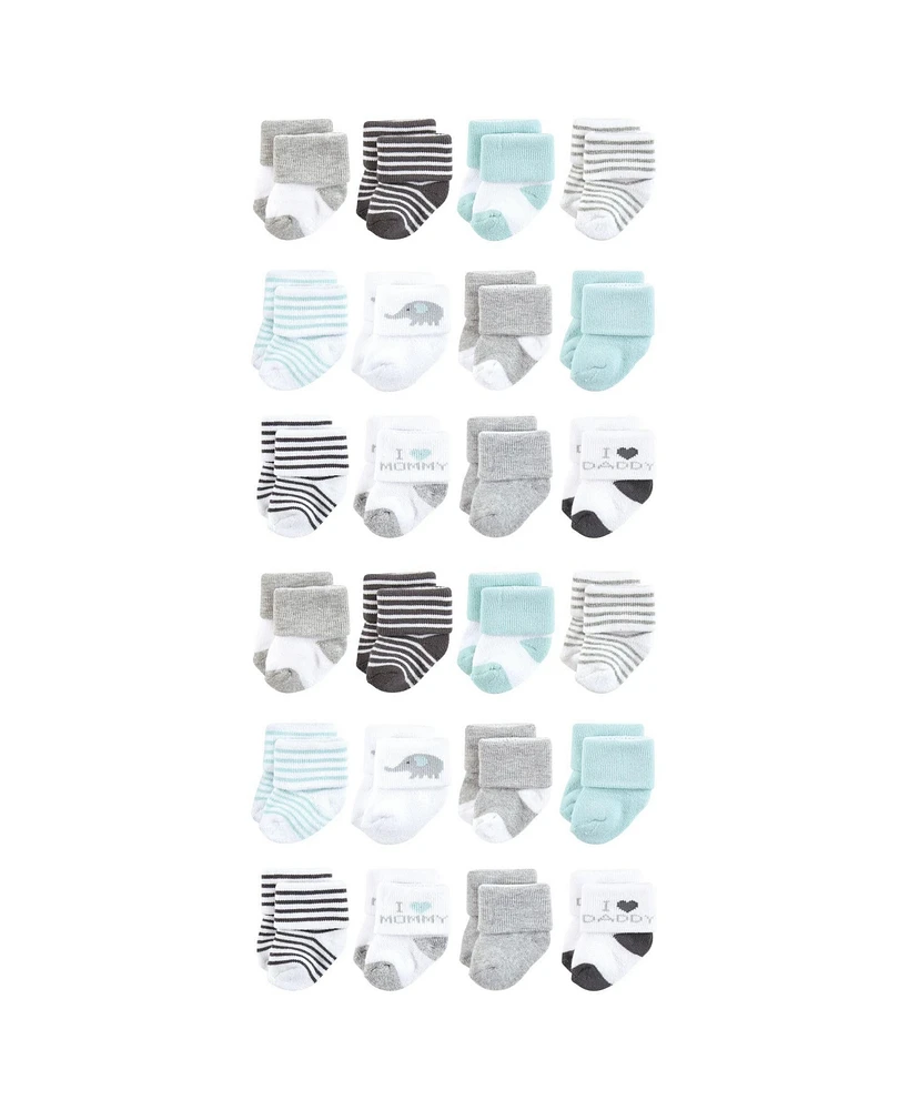 Hudson Baby Boys Cotton Rich Terry Socks 24-Pack, Mom and Dad Gray Mint
