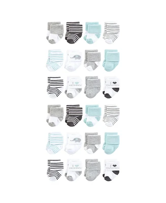 Hudson Baby Boys Cotton Rich Terry Socks 24-Pack, Mom and Dad Gray Mint
