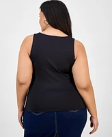Bar Iii Trendy Plus Ruched V-Neck Tank Top, Exclusively at Macy's