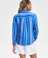 Charter Club Women's Magnolia Button-Down Roll-Tab-Sleeve Woven 100% Linen Top, Exclusively at Macy's