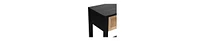Mango Wood Side Table – Rattan Drawer & Open Shelf Storage
