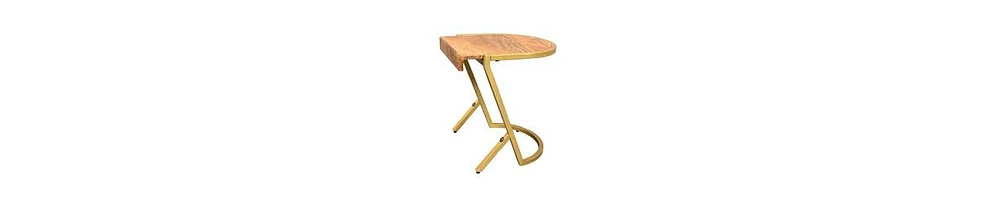 Compact C-Shaped Side Table with Drop-Edge Mango Wood Surface