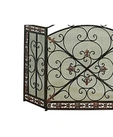 Traditional 3-Panel Fire Screen with Filigree Design for Elegant Fireplace Protection