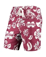Wes & Willy Men's Maroon Mississippi State Bulldogs Floral Volley Logo Swim Trunks