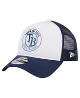 New Era Men's White/Navy Tampa Bay Rays Spring Training Circle Foam A-Frame 9Forty Trucker Adjustable Hat