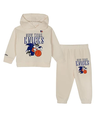 Mitchell & Ness Toddler 2-Piece Cream New York Knicks Hang Time Oversized Pullover Hoodie and Pants Set