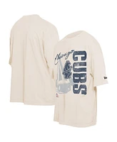 New Era Men's Cream Chicago Cubs Cooperstown Collection Oversized Throwback Distressed T-Shirt