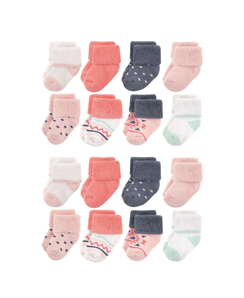 Luvable Friends Baby Boys Cotton Rich Terry Socks 16-Pack Pink Polka Dot