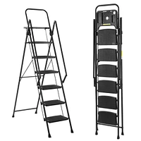 6 Step Folding step stool with bandwidth anti slip pedals and tool trays, lightweight and portable steel step stool