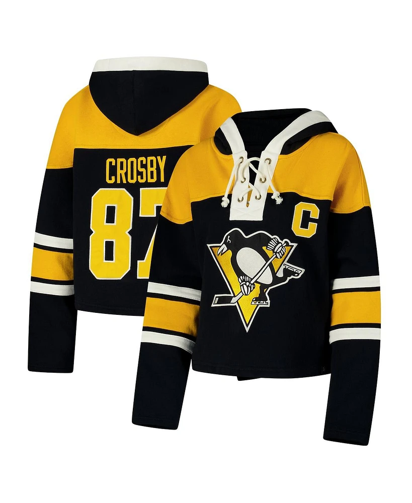 '47 Brand Women's Sidney Crosby Black Pittsburgh Penguins Superior Lacer Cropped Pullover Hoodie