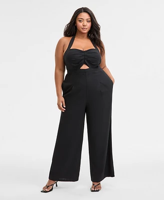 Bar Iii Trendy Plus Halter Jumpsuit, Exclusively at Macy's